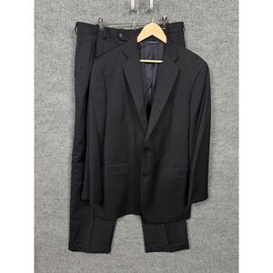 Brooks Brothers Estrato 44L W39 Suit Pants Jacket Black Wool Single Breasted USA